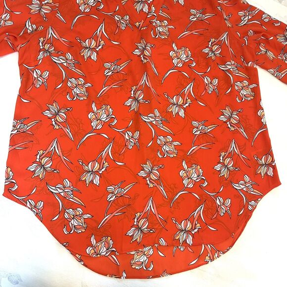 Worthington Women's Size 1X Blouse Floral Orange 3/4 Sleeve Roll- Tab Chiffon - Picture 10 of 11